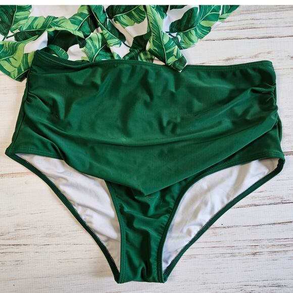 Shein Tropical Print 2 piece Flutter High Waist Bikini sz Large - Picture 2 of 4